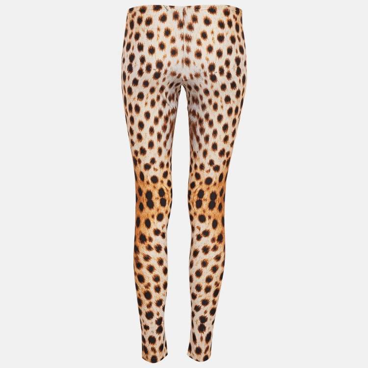 Pre Owned Roberto Cavalli Brown Cheetah Print Jersey Leggings M