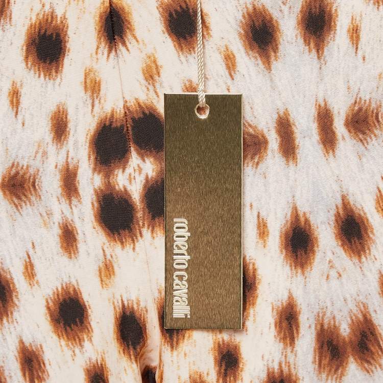 Pre Owned Roberto Cavalli Brown Cheetah Print Jersey Leggings M