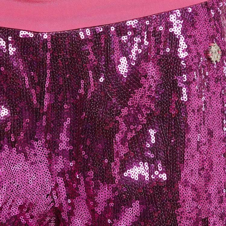 Pre Owned Roberto Cavalli Pink Sequin Shorts XS
