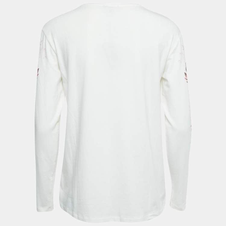 Pre Owned Roberto Cavalli White Printed Cotton T-Shirt XS