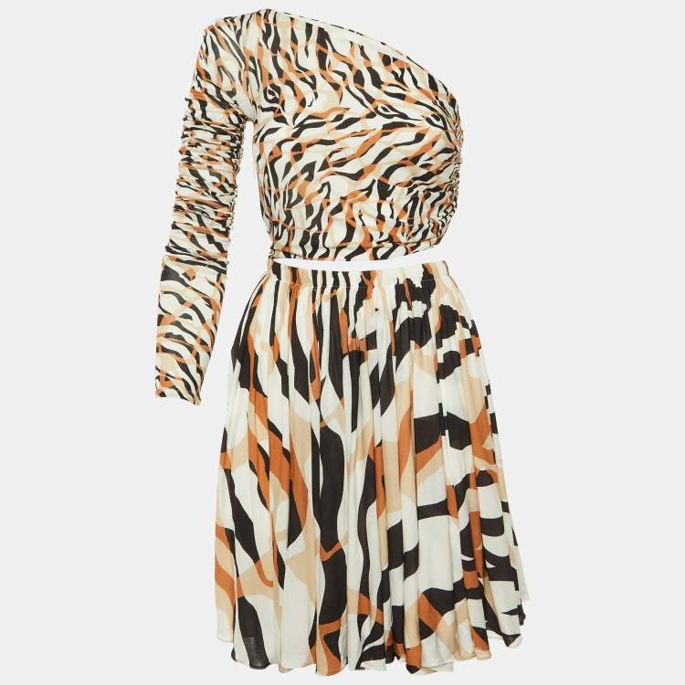 Pre Owned Roberto Cavalli White Macro Tiger Twiga Print Knit Cut-Out Mini Dress S