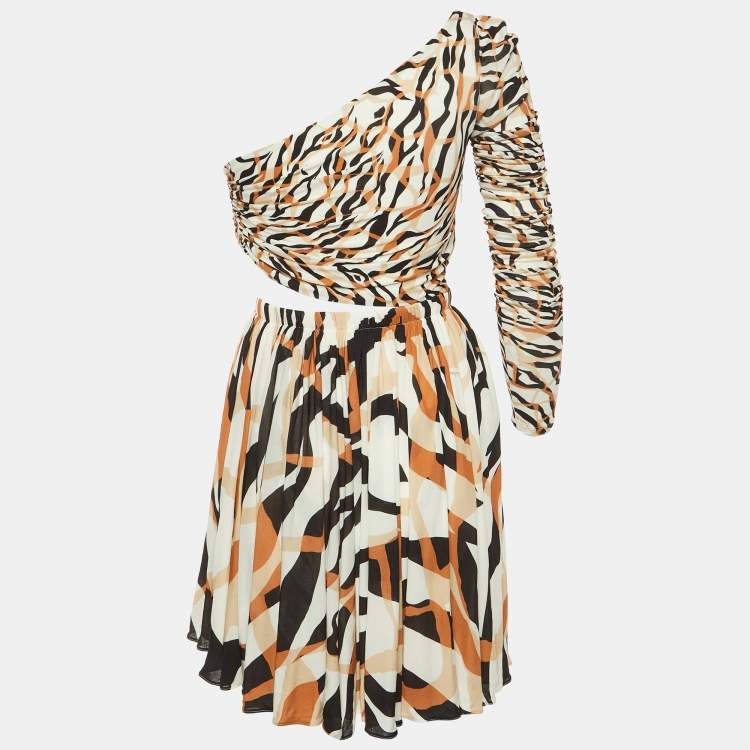 Pre Owned Roberto Cavalli White Macro Tiger Twiga Print Knit Cut-Out Mini Dress S