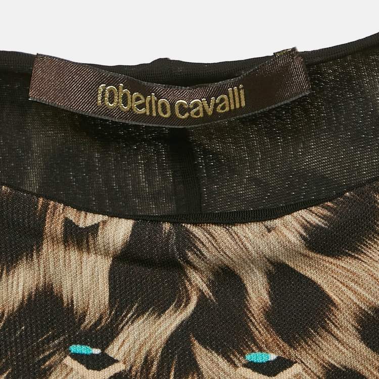 Pre Owned Roberto Cavalli Brown Printed Jersey Short Dress S