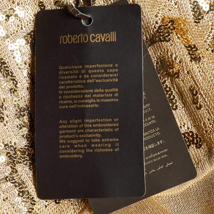 Pre Owned Roberto Cavalli Gold Knit Sequin Embellished Sleeveless Top M