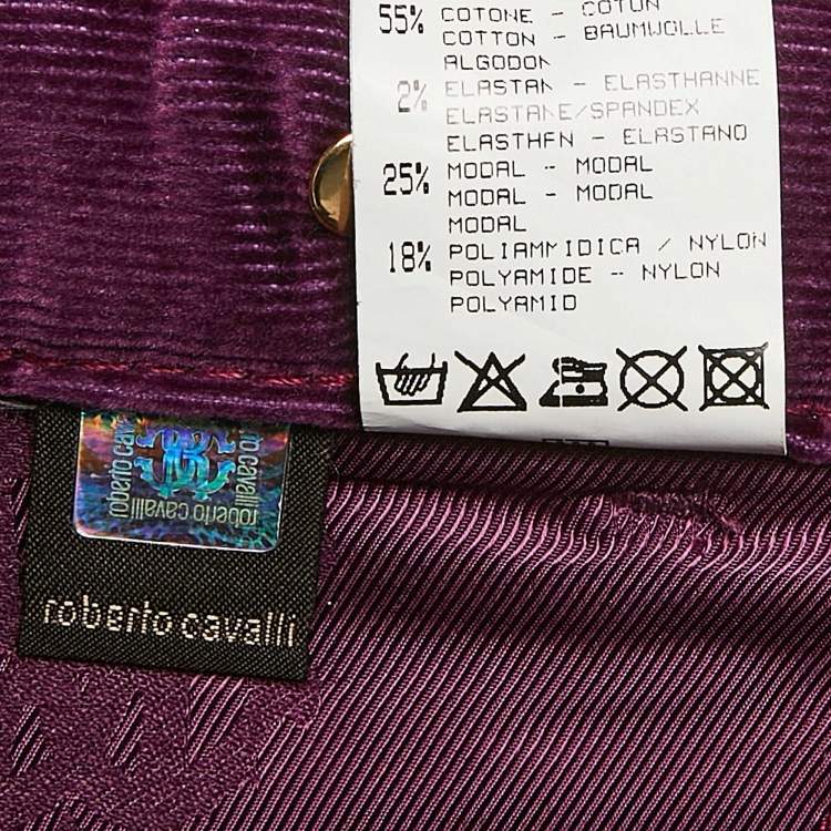 Pre Owned Roberto Cavalli Purple Corduroy Wide Leg Trousers M