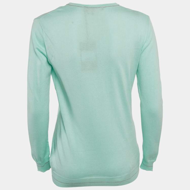 Pre Owned Roberto Cavalli Blue Cotton V-Neck Long Sleeve Sweater XXL