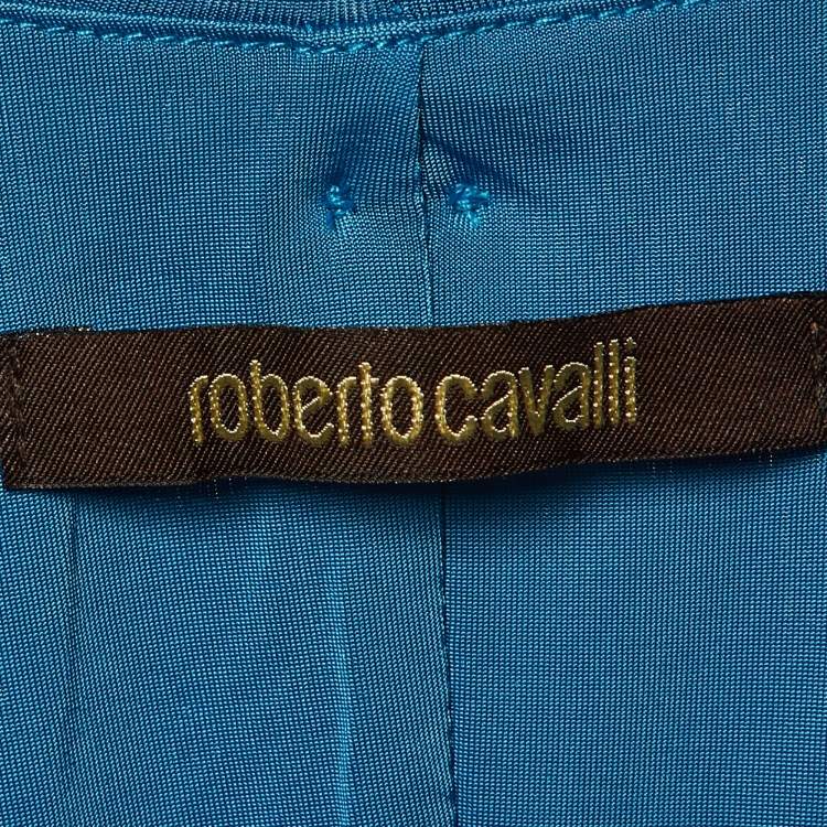 Pre Owned Roberto Cavalli Blue Jersey Ruched Sleeveless Short Dress M