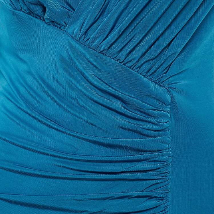 Pre Owned Roberto Cavalli Blue Jersey Ruched Sleeveless Short Dress M