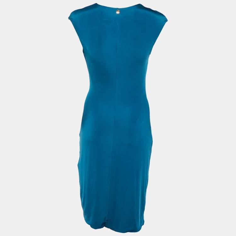 Pre Owned Roberto Cavalli Blue Jersey Ruched Sleeveless Short Dress M