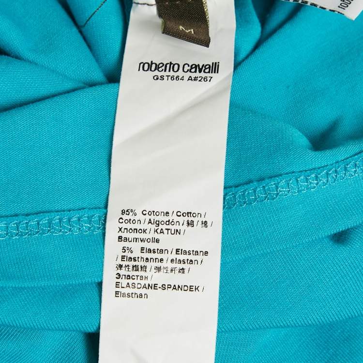Pre Owned Roberto Cavalli Blue Logo Print Jersey T-Shirt M