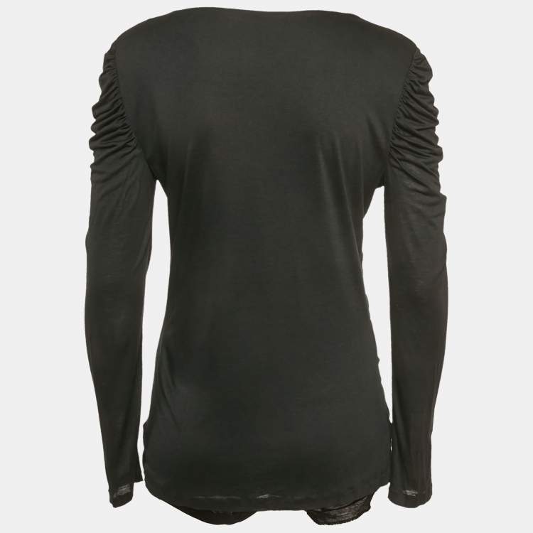 Pre Owned Roberto Cavalli Black Ruched Jersey Top L