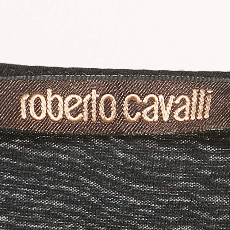 Pre Owned Roberto Cavalli Black Ruched Jersey Top L