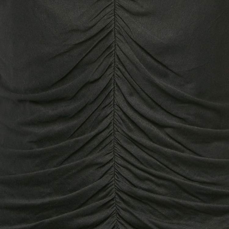 Pre Owned Roberto Cavalli Black Ruched Jersey Top L