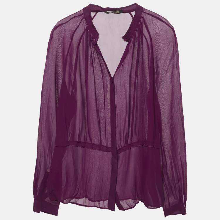 Pre Owned Roberto Cavalli Pink Crinkled Silk Slim Fit Shirt L