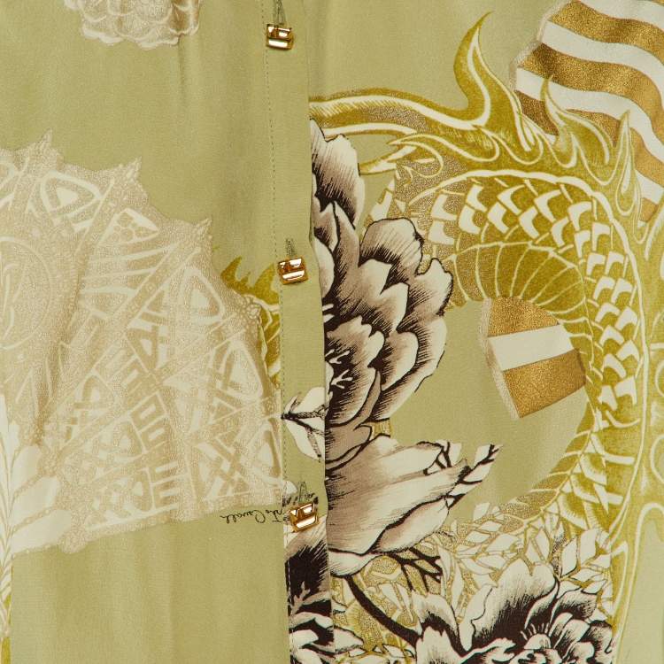 مملوكة مسبقًا Roberto Cavalli Green Silk Button Front Shirt L