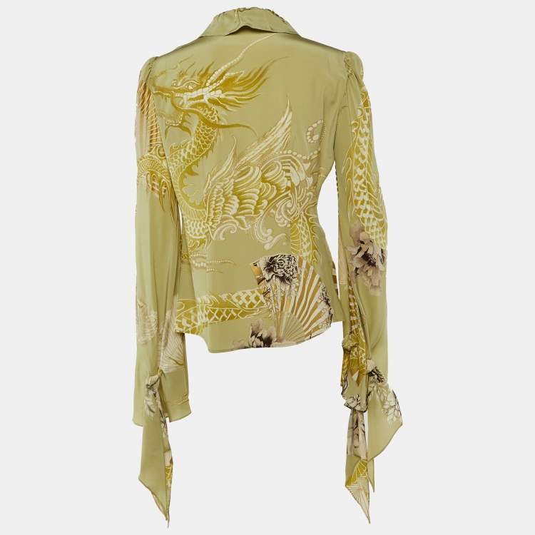 مملوكة مسبقًا Roberto Cavalli Green Silk Button Front Shirt L