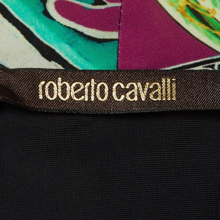Pre Owned Roberto Cavalli Purple Abstract Floral Print Jersey Knotted Mini Dress L
