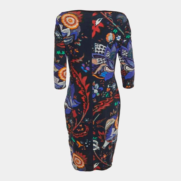Pre Owned Roberto Cavalli Midnight Blue Printed Jersey Knee Length Dress L