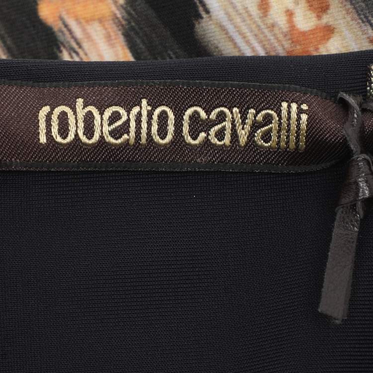 Pre Owned Roberto Cavalli Multicolor Animal Print Stretch Crepe Piercing Draped Midi Dress L