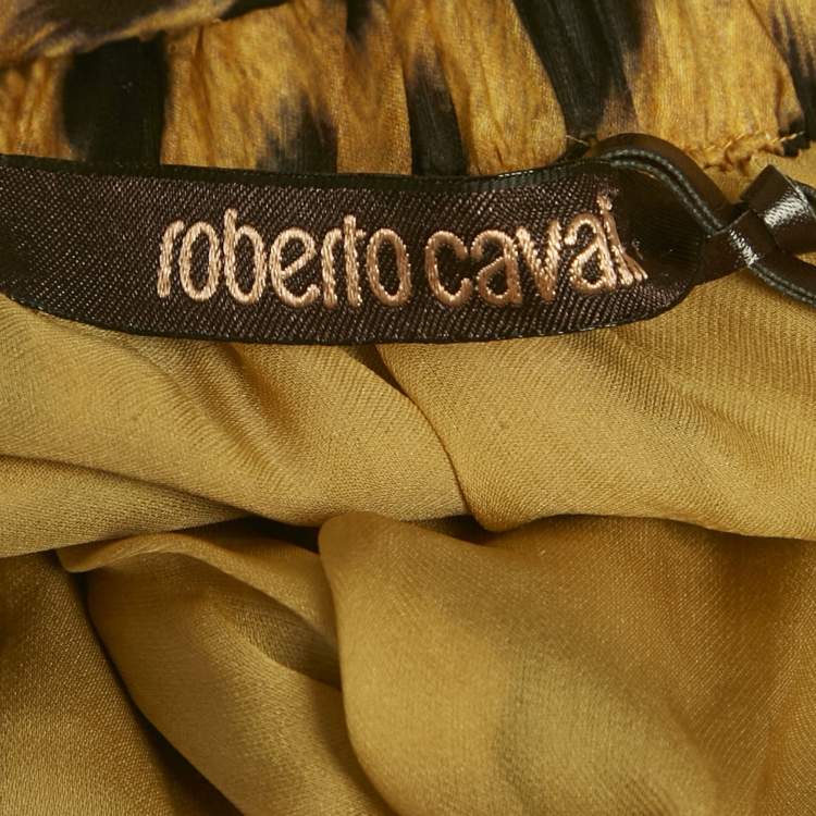 Pre Owned Roberto Cavalli Brown Leopard Print Silk Mini Dress M