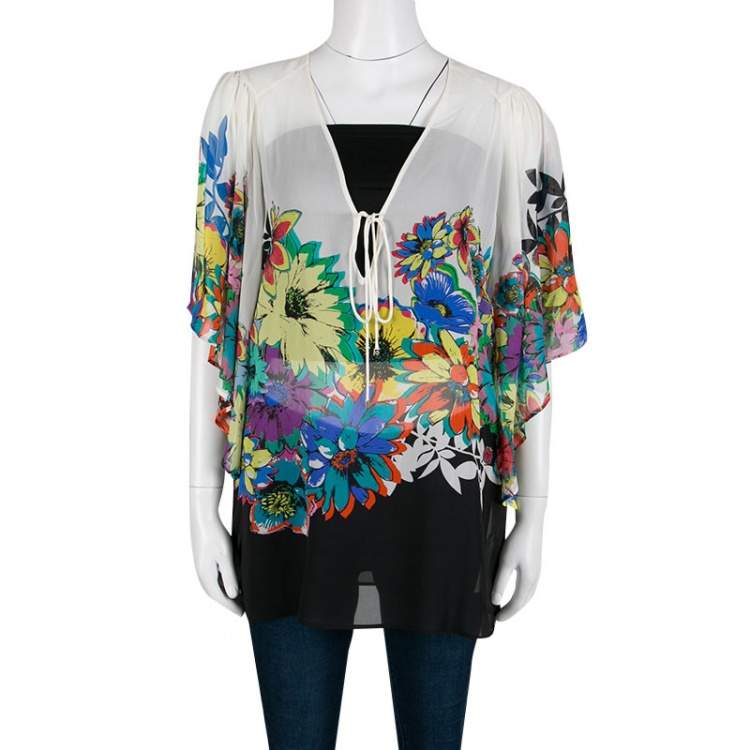 Pre Owned Roberto Cavalli Multicolor Floral Printed Silk Kaftan Top S