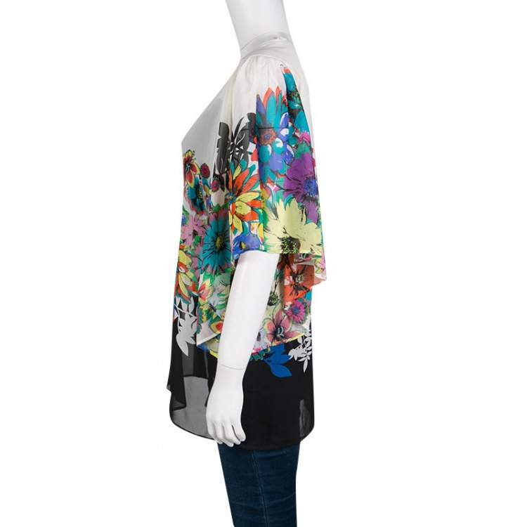 Pre Owned Roberto Cavalli Multicolor Floral Printed Silk Kaftan Top S