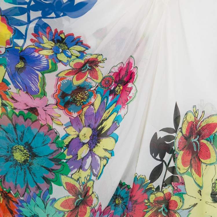 Pre Owned Roberto Cavalli Multicolor Floral Printed Silk Kaftan Top S