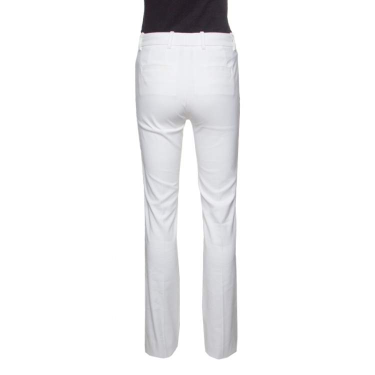 Pre Owned Roberto Cavalli Firenze White Cotton High Waist Straight Fit Pants S