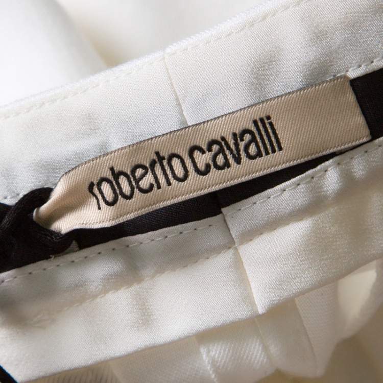 مملوكة مسبقًا Roberto Cavalli Firenze White Cotton High Waist Straight Fit Pants L
