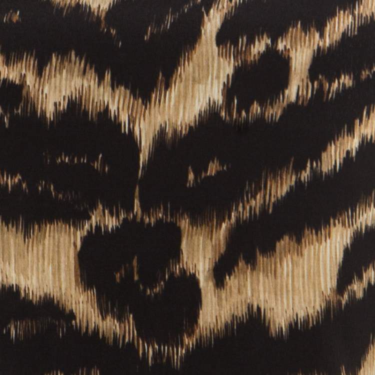 Pre Owned Roberto Cavalli Black and Brown Animal Printed Silk Pleated Sleeveless Dress S 
