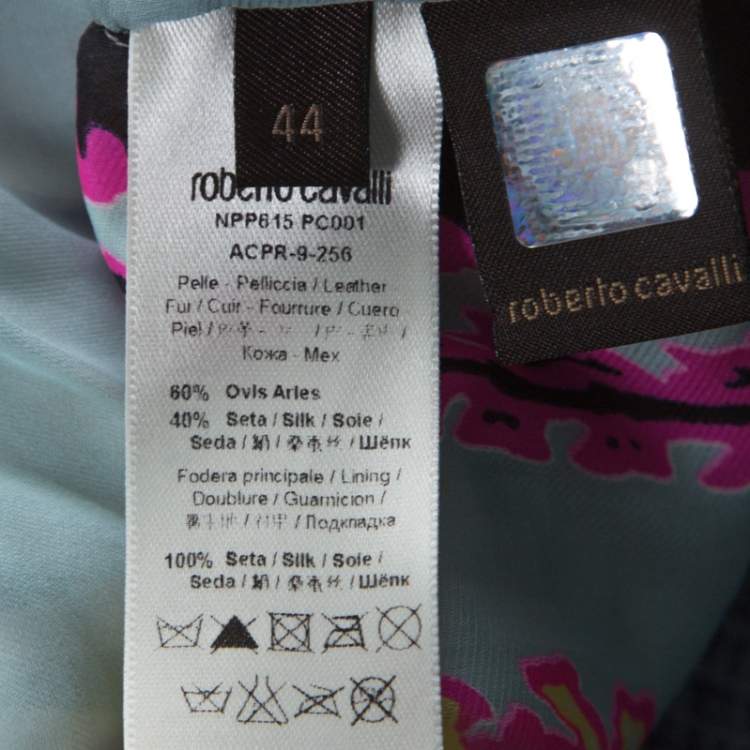 Pre Owned Roberto Cavalli Multicolor Printed Silk and Beige Suede Overlay Sleeveless Vest M 