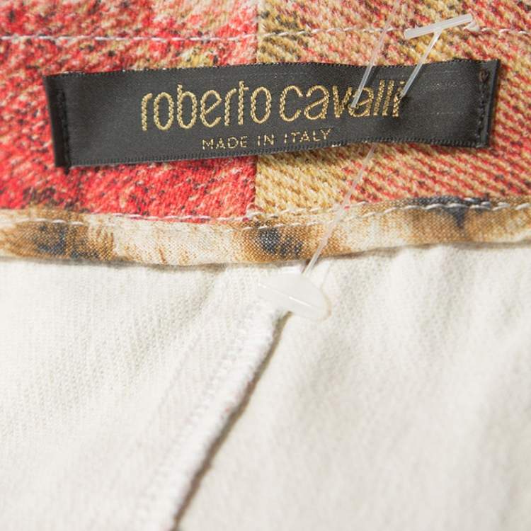 Pre Owned Roberto Cavalli Multicolor Faded Houndstooth Print Denim Skirt S