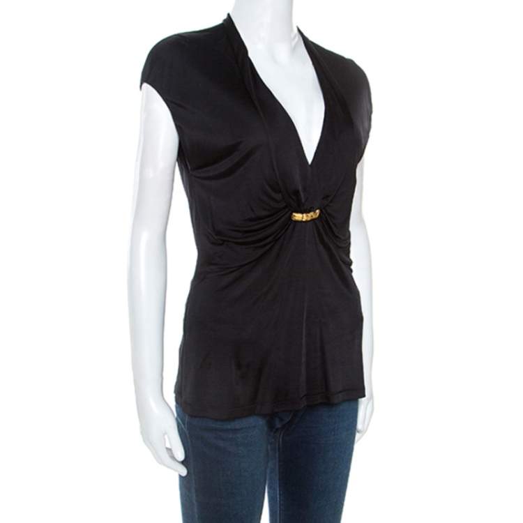 Pre Owned Roberto Cavalli Black Knit Brooch Detail Sleeveless Top M