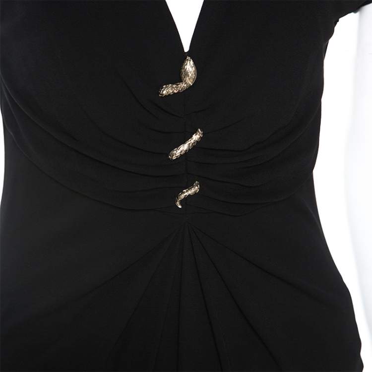 Pre Owned Roberto Cavalli Black Knit Serpent Brooch Detail Short Sleeve Top S