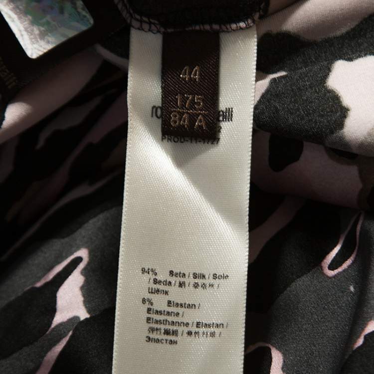 Pre Owned Roberto Cavalli Pink and Grey Animal Print Silk Midi Skirt M