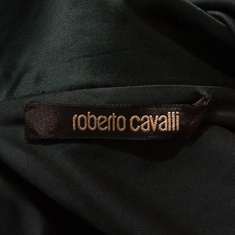 مملوكة مسبقًا Roberto Cavalli  Dark Green Stretch Knit Flared Bottom Draped Midi Dress L