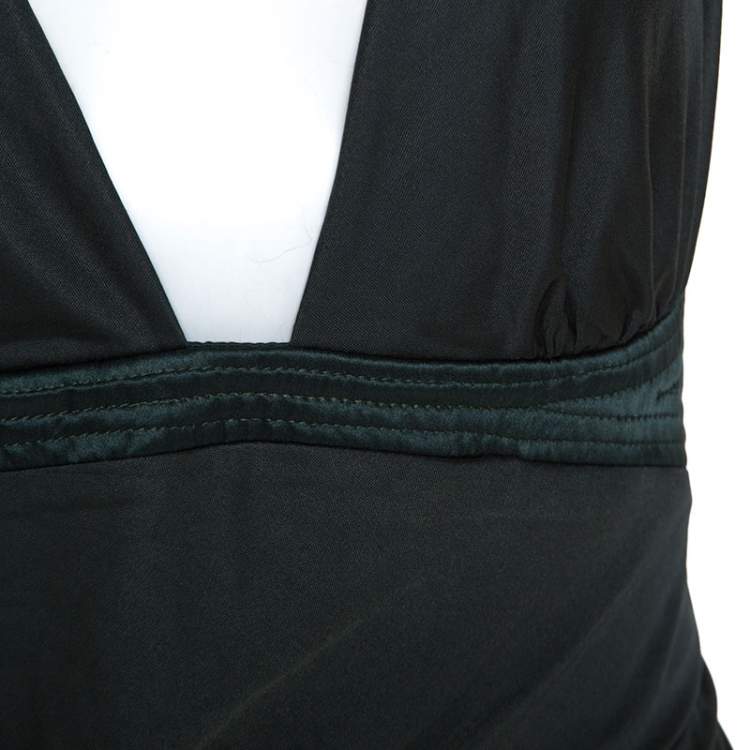 مملوكة مسبقًا Roberto Cavalli  Dark Green Stretch Knit Flared Bottom Draped Midi Dress L