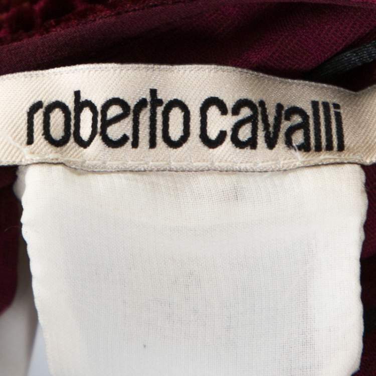 Pre Owned Roberto Cavalli Burgundy Devore Velvet Cold Shoulder Kaftan S
