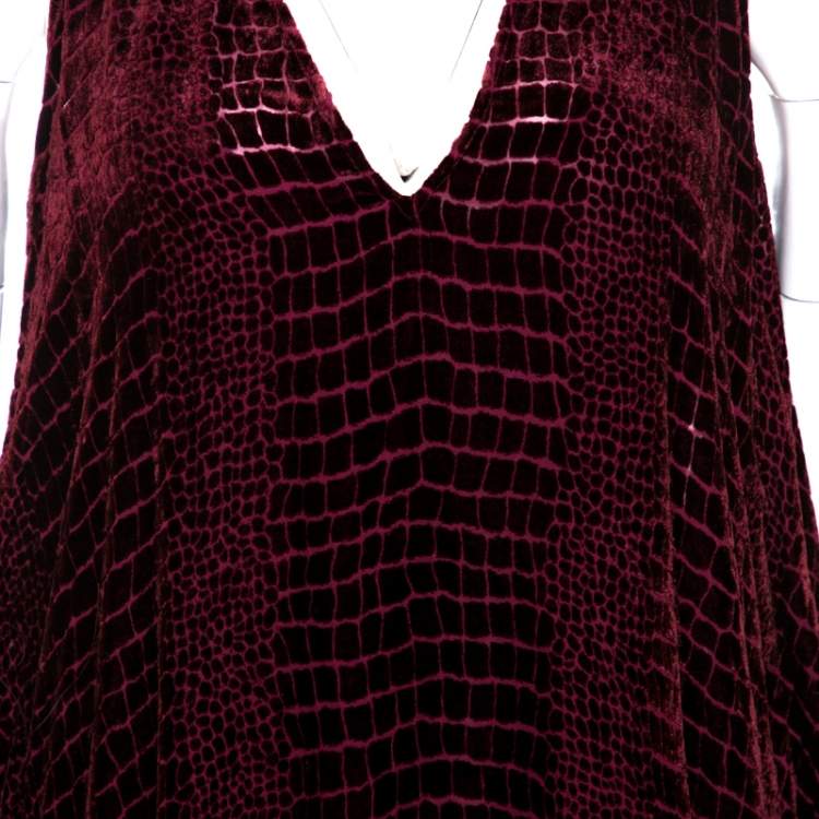 Pre Owned Roberto Cavalli Burgundy Devore Velvet Cold Shoulder Kaftan S