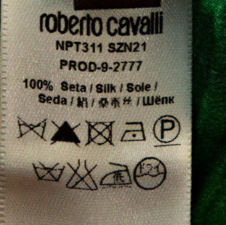 Pre Owned Roberto Cavalli Green Printed Silk Flared Maxi Skirt M