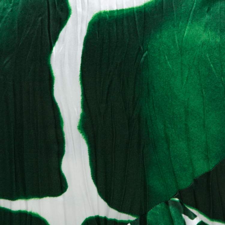 Pre Owned Roberto Cavalli Green Printed Silk Flared Maxi Skirt M