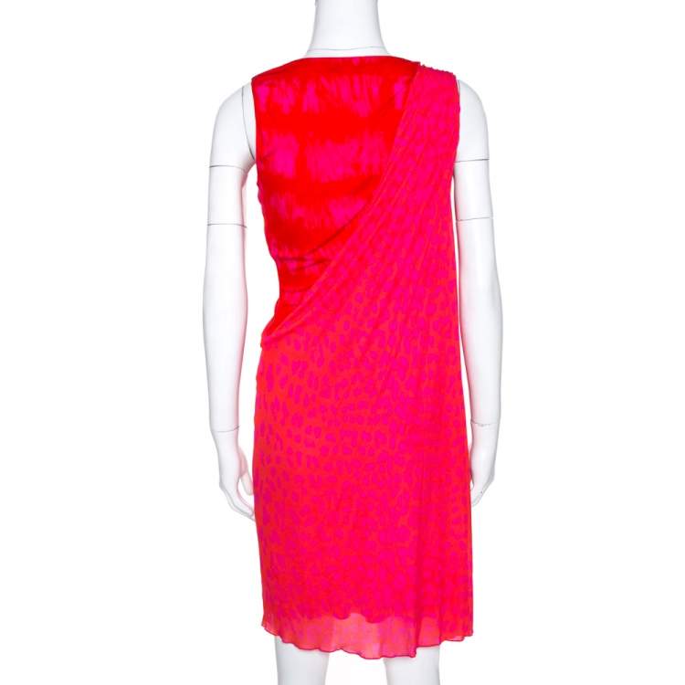 Pre Owned Roberto Cavalli Pink Printed Jersey Serpent Brooch Detail Shift Dress M