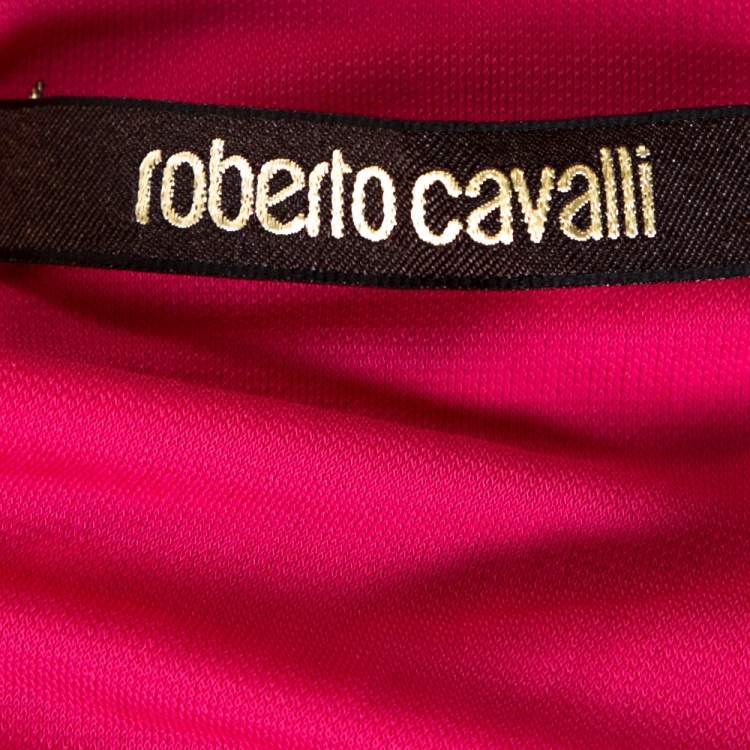 Pre Owned Roberto Cavalli Pink Printed Jersey Serpent Brooch Detail Shift Dress M
