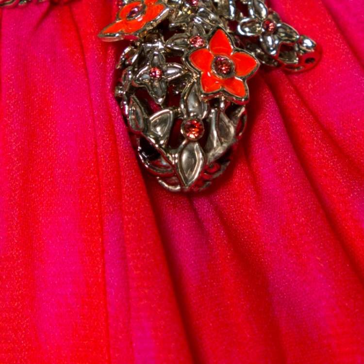 Pre Owned Roberto Cavalli Pink Printed Jersey Serpent Brooch Detail Shift Dress M