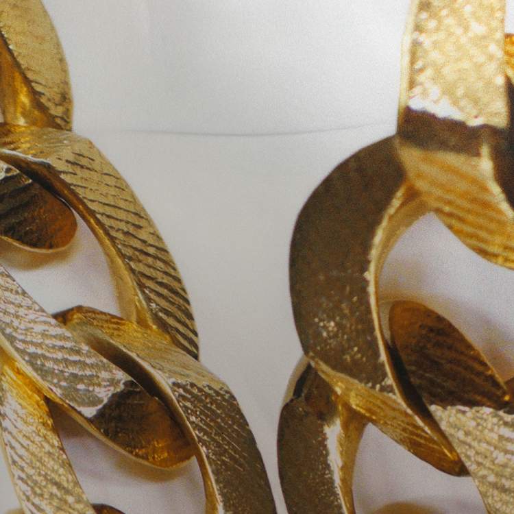 Pre Owned Roberto Cavalli Cream Gold Chain Print Silk Satin Maxi Skirt L
