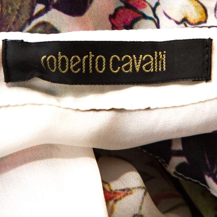 Pre Owned Roberto Cavalli Multicolor Bird Print Silk Sheer Kaftan Top L