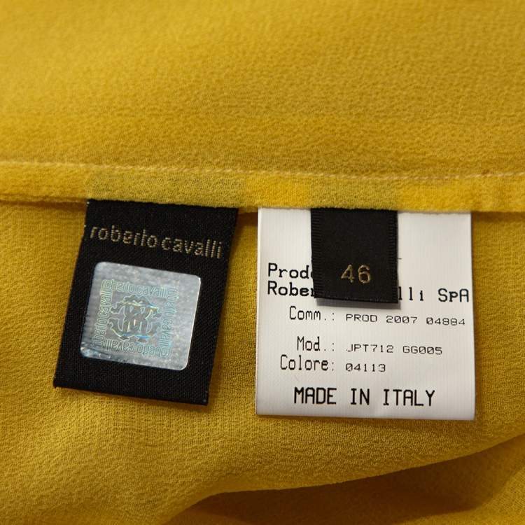 مملوكة مسبقًا Roberto Cavalli Yellow Georgette Pleated Neckline Blouse L