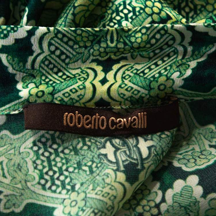 مملوكة مسبقًا Roberto Cavalli Green Floral Paisley Printed Silk Blouse M 