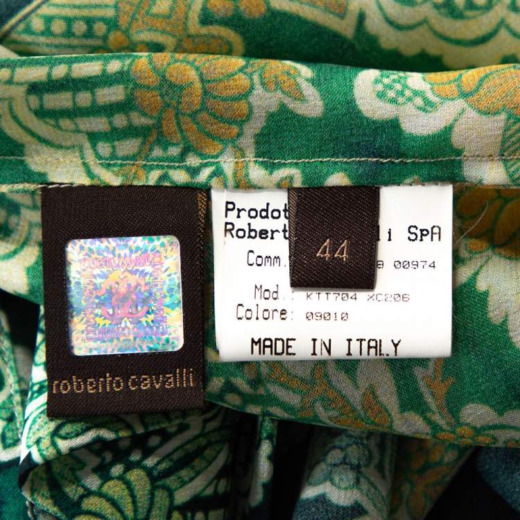 مملوكة مسبقًا Roberto Cavalli Green Floral Paisley Printed Silk Blouse M 