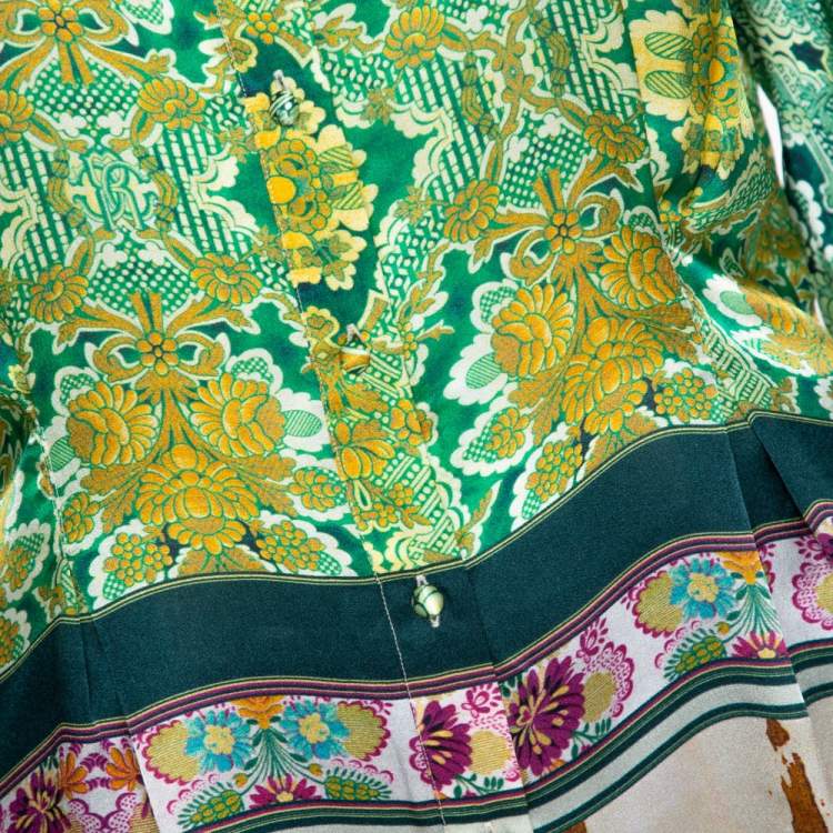 مملوكة مسبقًا Roberto Cavalli Green Floral Paisley Printed Silk Blouse M 